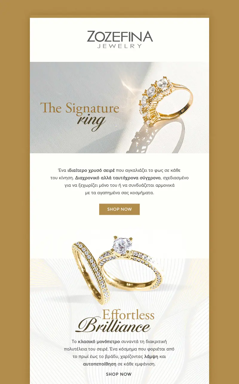 Zozefina Κοσμήματα Email Marketing